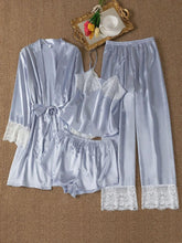 Contrast Color Lace Trim Cami Top Shorts Pants And Robe Womens Lingerie